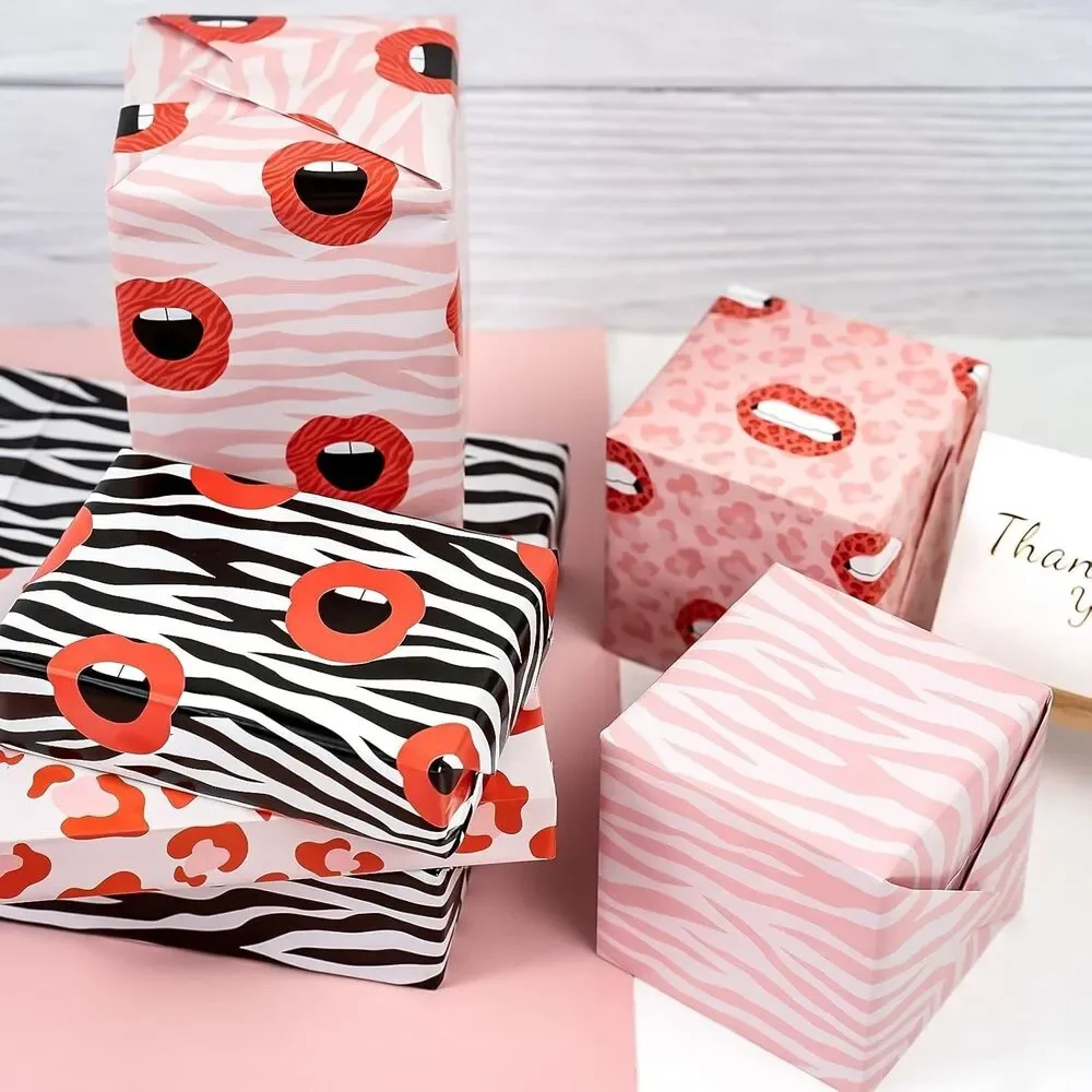 Set of 6 Printed Wrapping Paper - Hot lips, Zebra Stripes 27.5